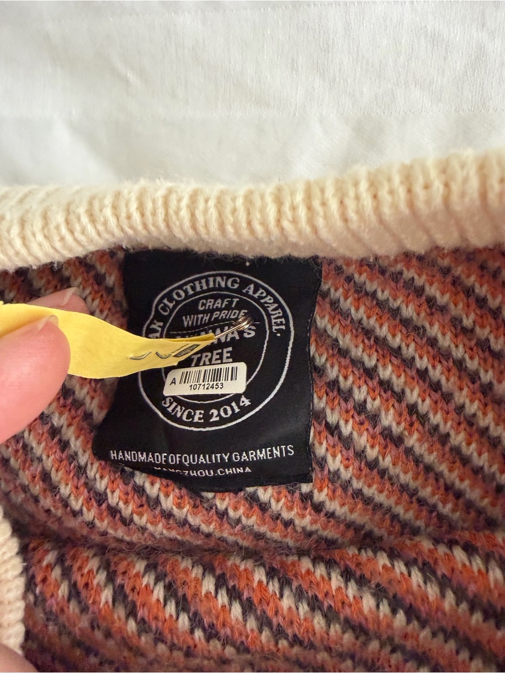 Cream & Mauve Graphic Knit Sweater with Orange Accents - Picture 2 of 2